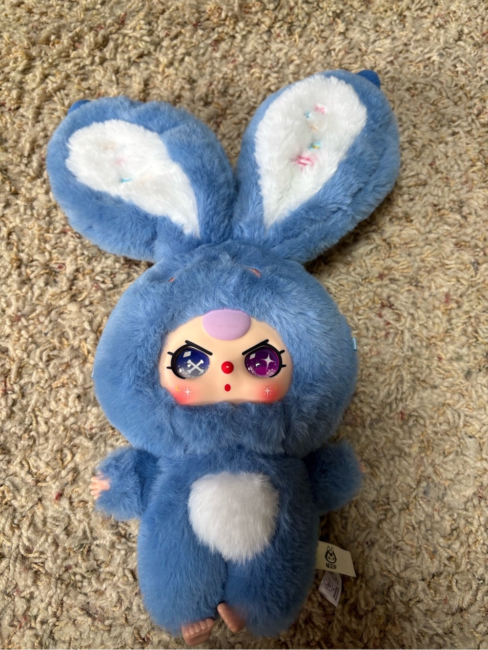 Plush Blue Bunny Interactive Face Doll - Soft Cuddly Toy